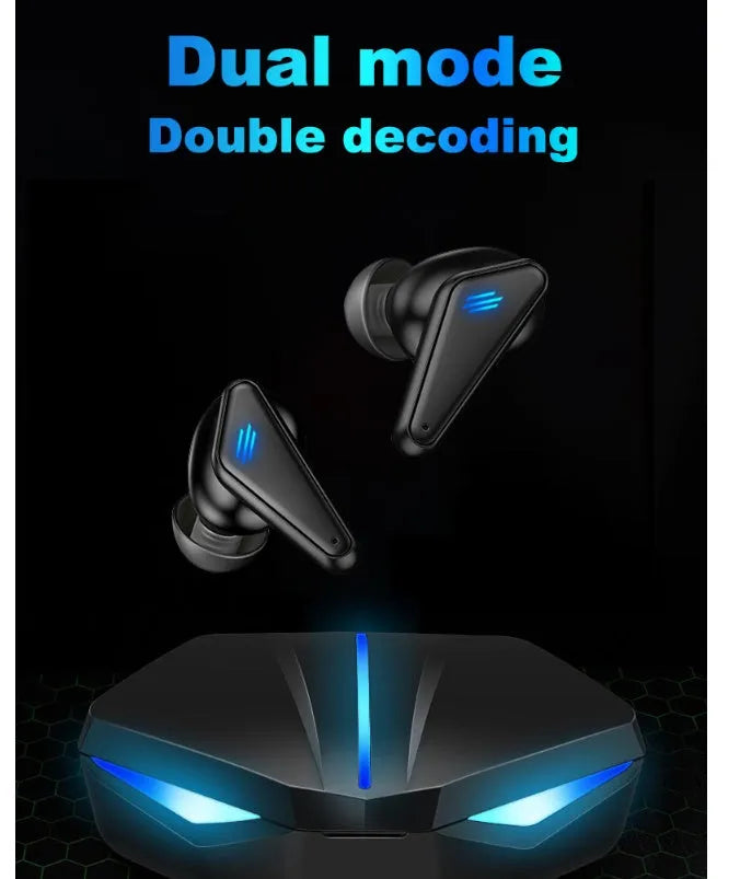 Blue Private Model K55 wireless Bluetooth gaming earbuds with in-ear design.