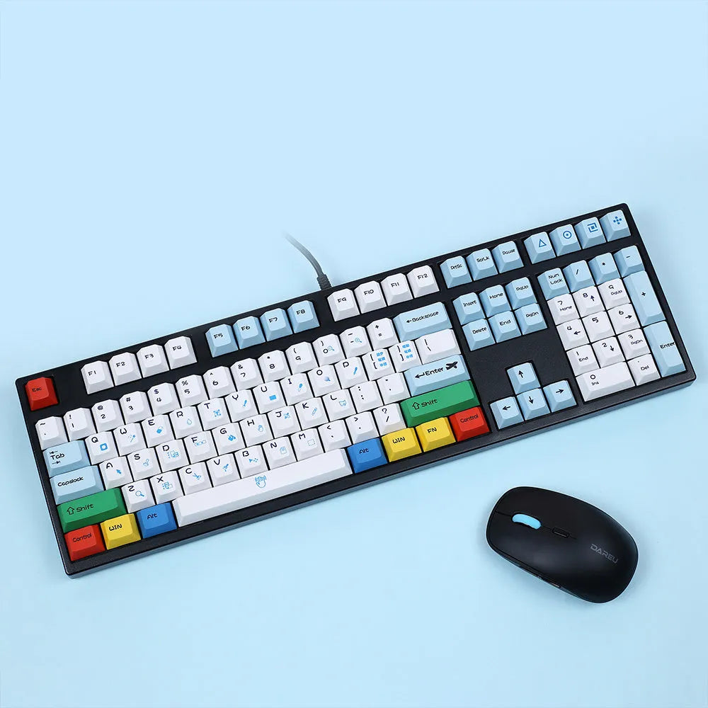 108-key PS theme mechanical keyboard keycaps with sublimation printed legends in blue and white colour scheme