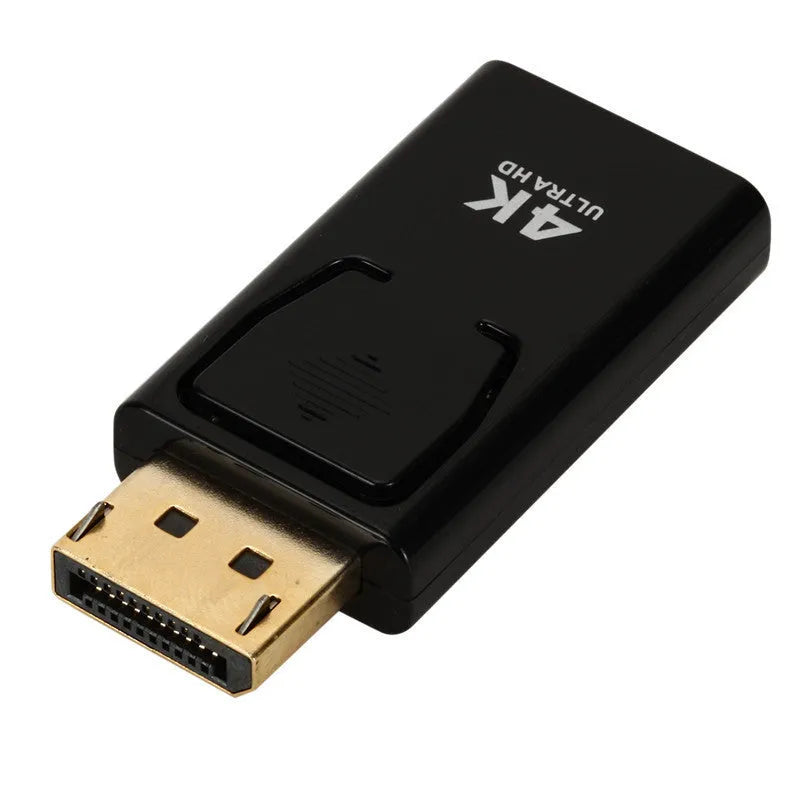 Black DisplayPort to HDMI adapter supporting 4K video with copper core construction