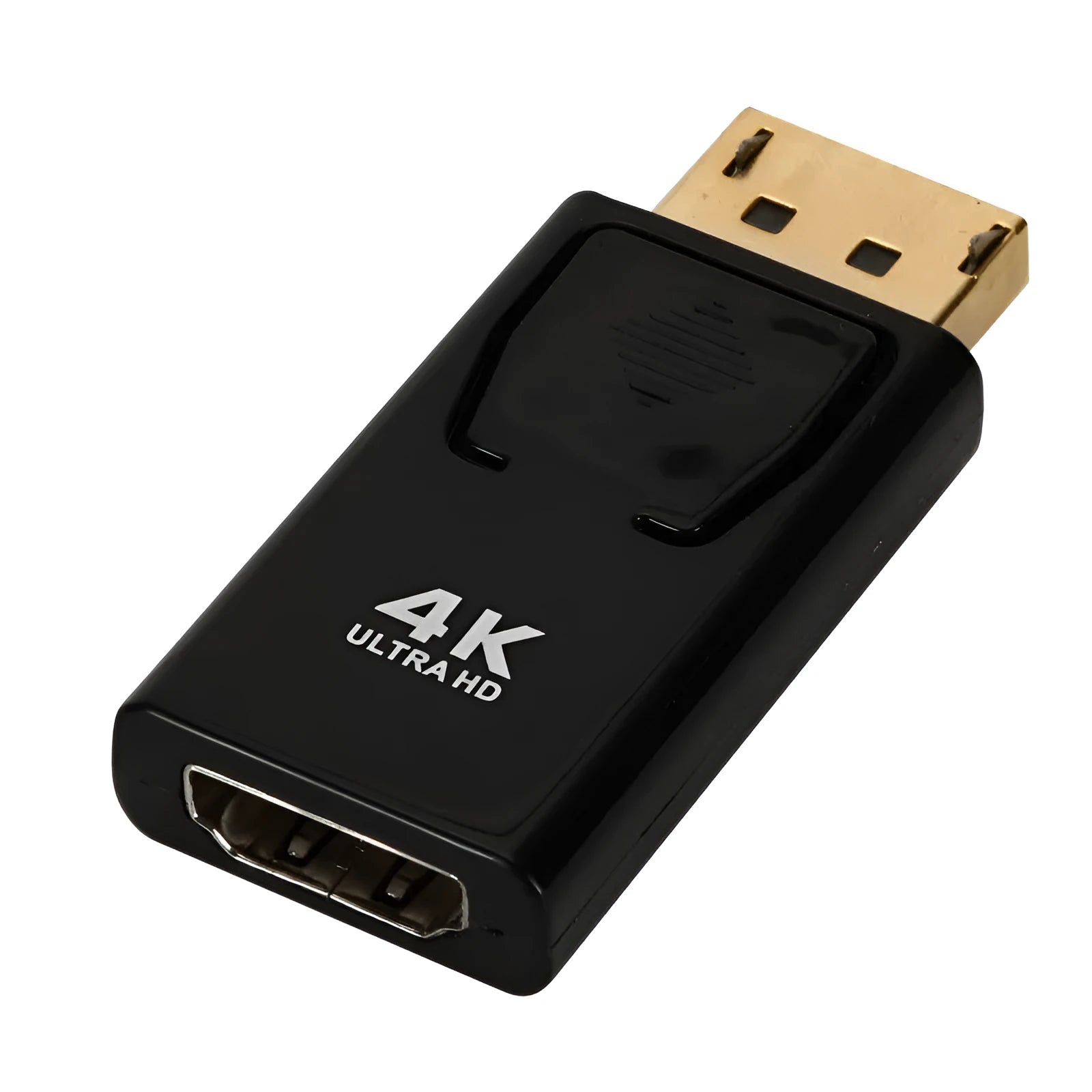 Black DisplayPort to HDMI adapter supporting 4K video with copper core construction