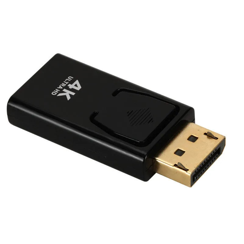 Black DisplayPort to HDMI adapter supporting 4K video with copper core construction