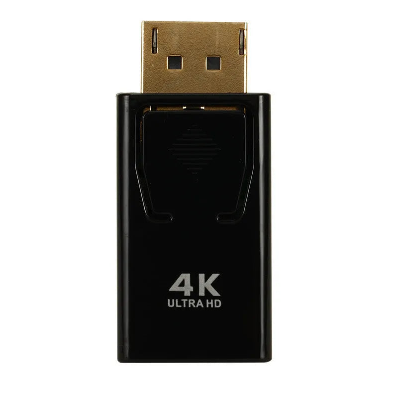 Black DisplayPort to HDMI adapter supporting 4K video with copper core construction