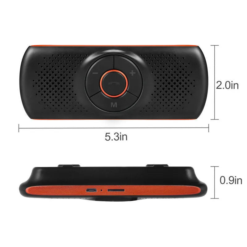 Orange plastic Bluetooth car hands-free kit designed for sun visor installation