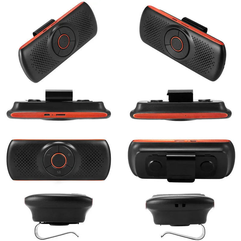 Orange plastic Bluetooth car hands-free kit designed for sun visor installation