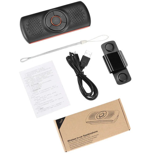 Orange plastic Bluetooth car hands-free kit designed for sun visor installation