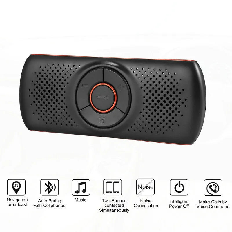 Orange plastic Bluetooth car hands-free kit designed for sun visor installation