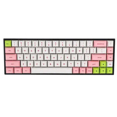 68-key PBT mechanical keyboard keycap set showing nine colour options including blue, grey, pink, and yellow