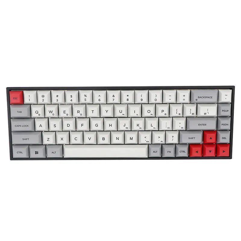 68-key PBT mechanical keyboard keycap set showing nine colour options including blue, grey, pink, and yellow