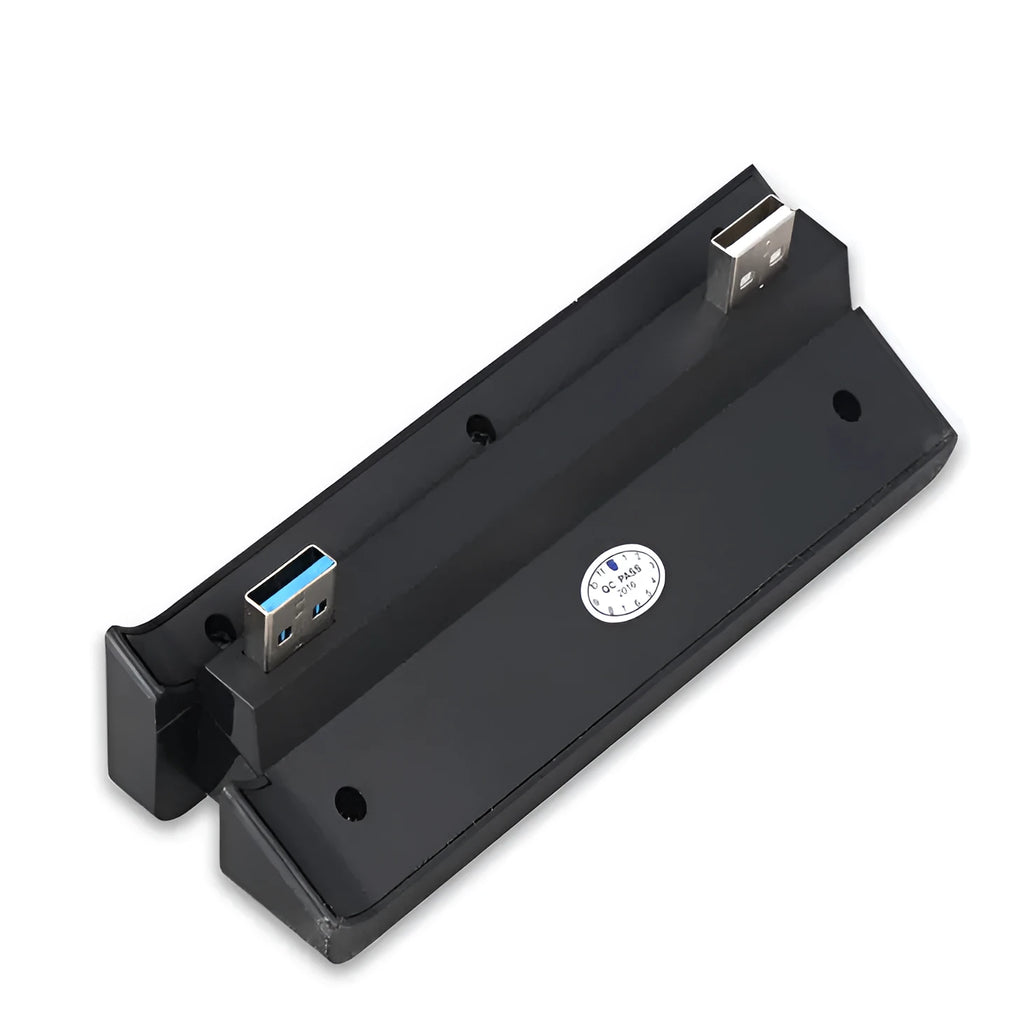 Black PS4 Slim USB hub extender with multiple USB ports for console connectivity expansion
