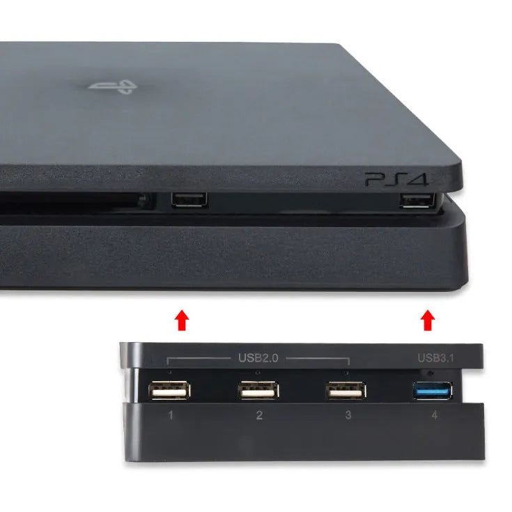 Black PS4 Slim USB hub extender with multiple USB ports for console connectivity expansion