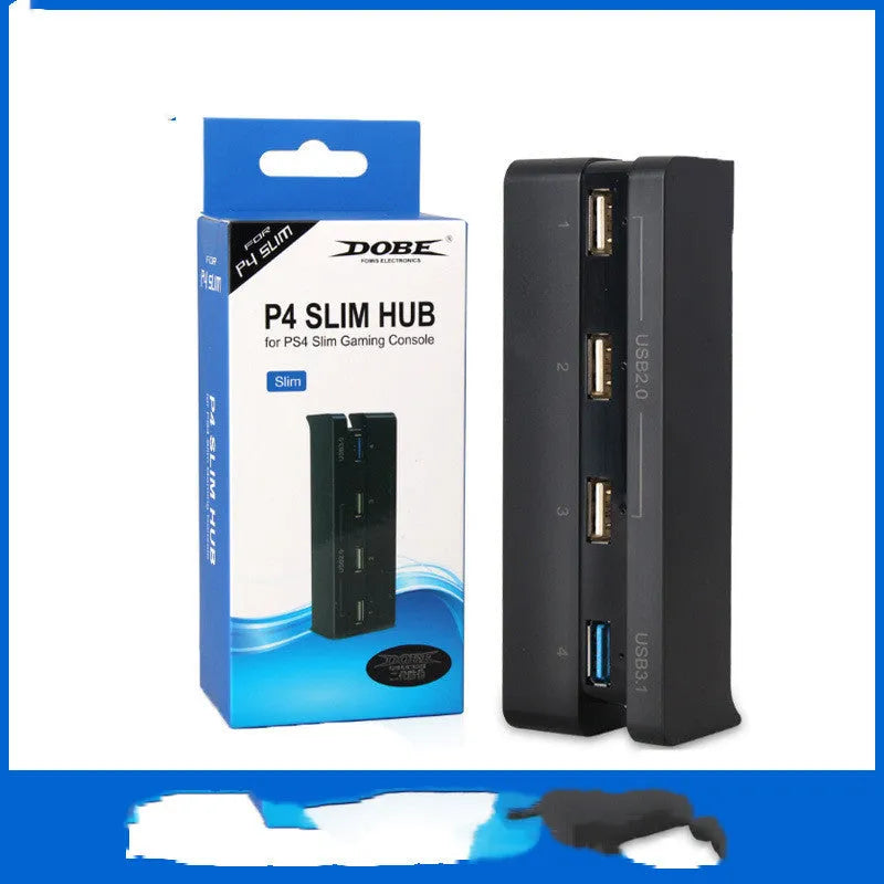 Black PS4 Slim USB hub extender with multiple USB ports for console connectivity expansion