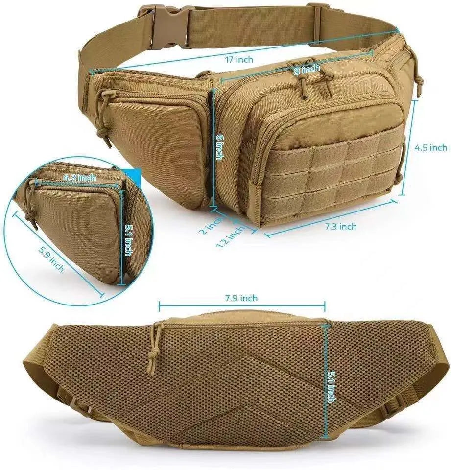 Tactical multifunctional storage waist bag in Black or Khaki colour for men and women
