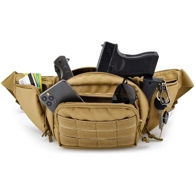 Tactical multifunctional storage waist bag in Black or Khaki colour for men and women