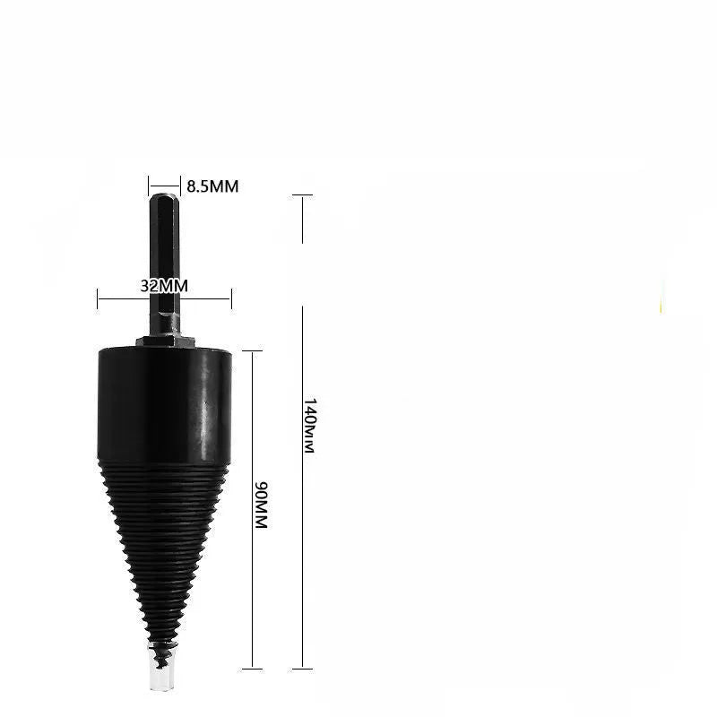 Hexagonal steel firewood-splitting drill bit for electric drills in 32mm and 42mm sizes.