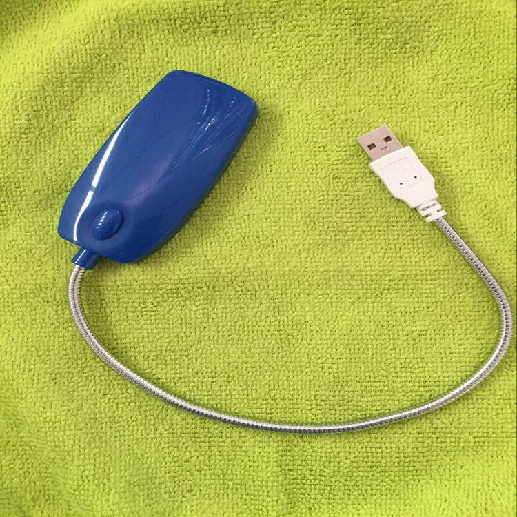 USB gooseneck LED lamp with flexible adjustable arm in black, white, blue, or pink colours