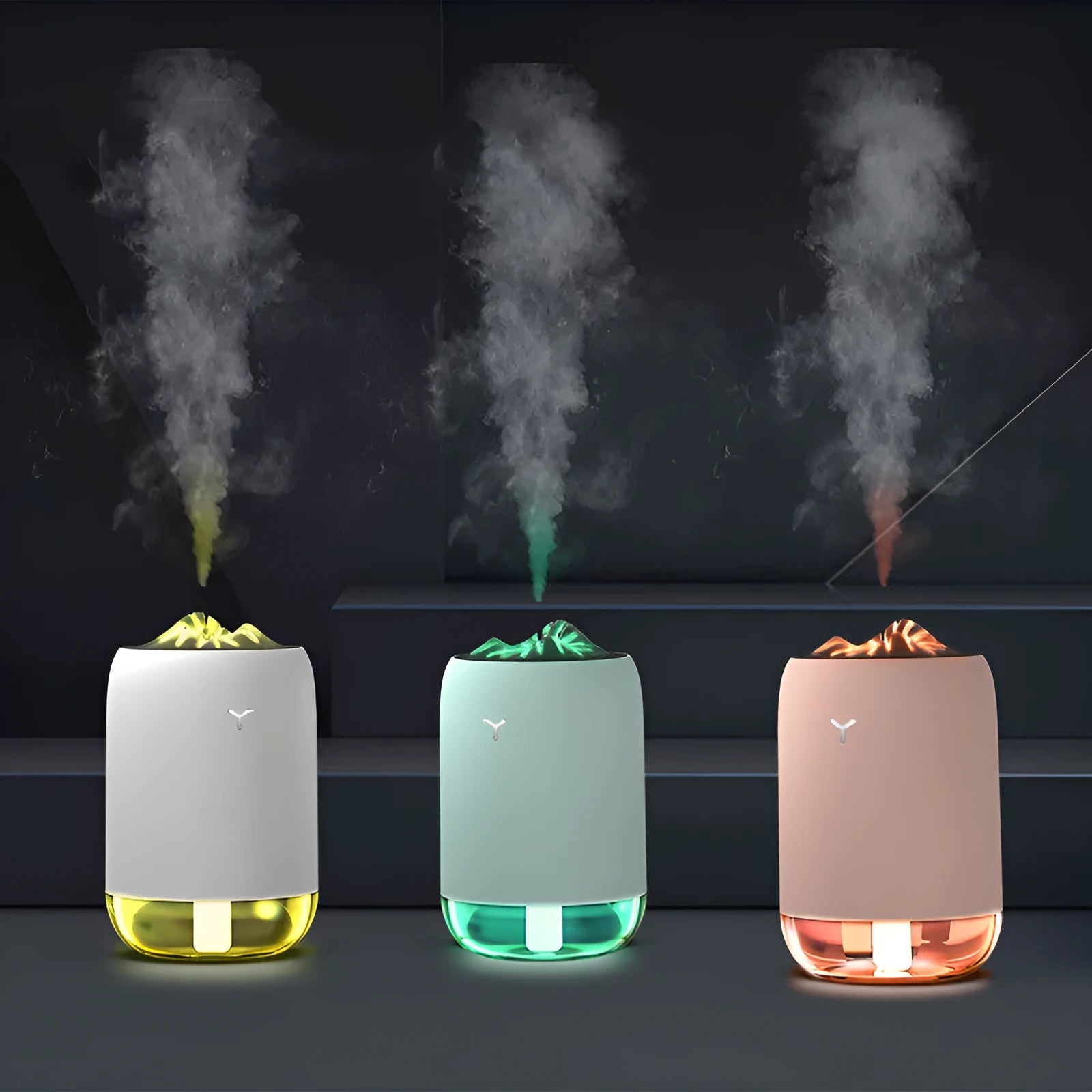 Magic Flame columnar humidifier in white with USB cable and single mist outlet
