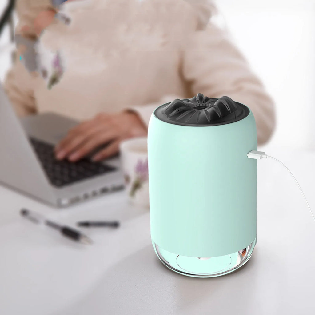 Magic Flame columnar humidifier in white with USB cable and single mist outlet