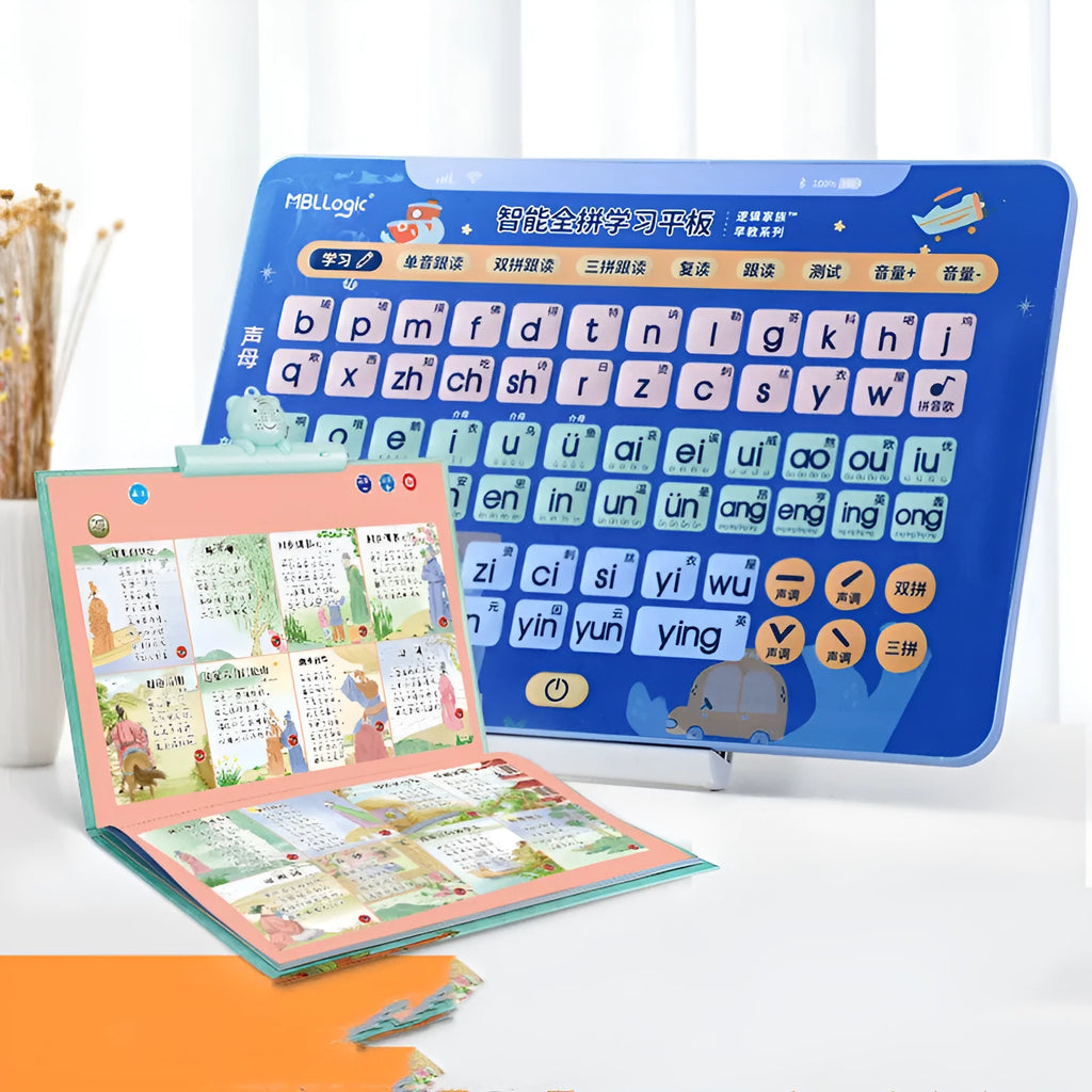Chinese character learning wall chart with tablet and pinyin cards for children aged 2-8