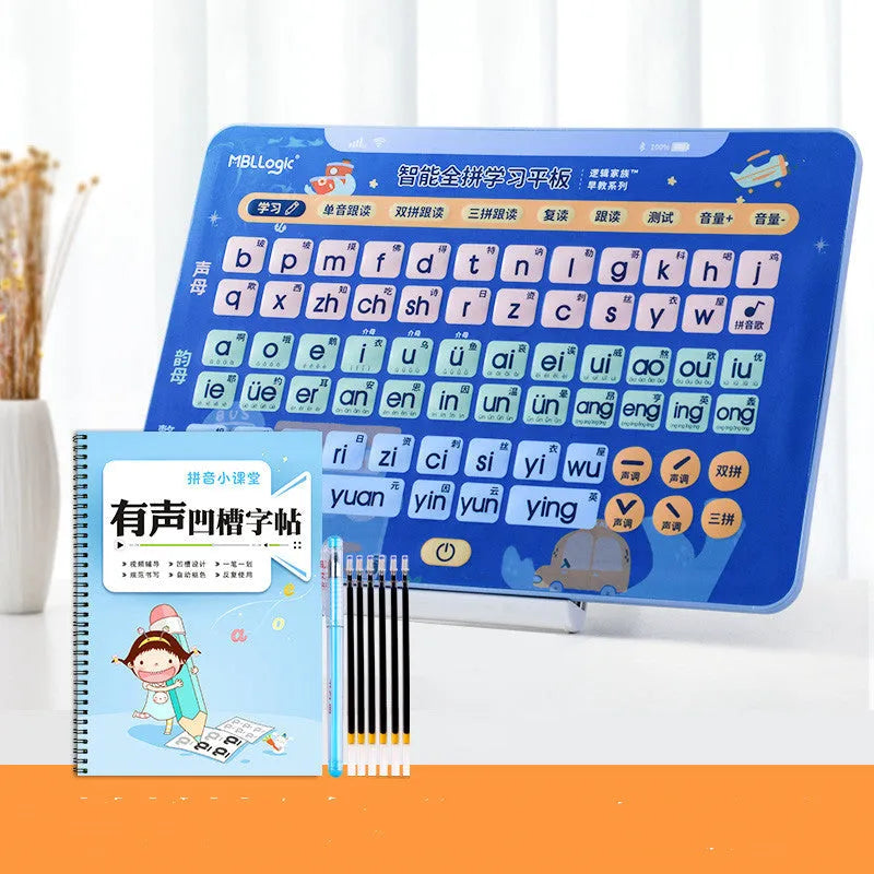 Chinese character learning wall chart with tablet and pinyin cards for children aged 2-8