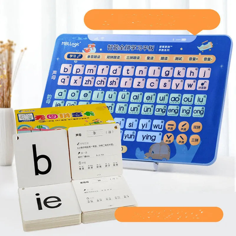 Chinese character learning wall chart with tablet and pinyin cards for children aged 2-8