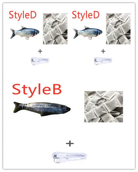 Electronic jumping fish cat toy without cat nip, 30cm multicolour design with USB cable
