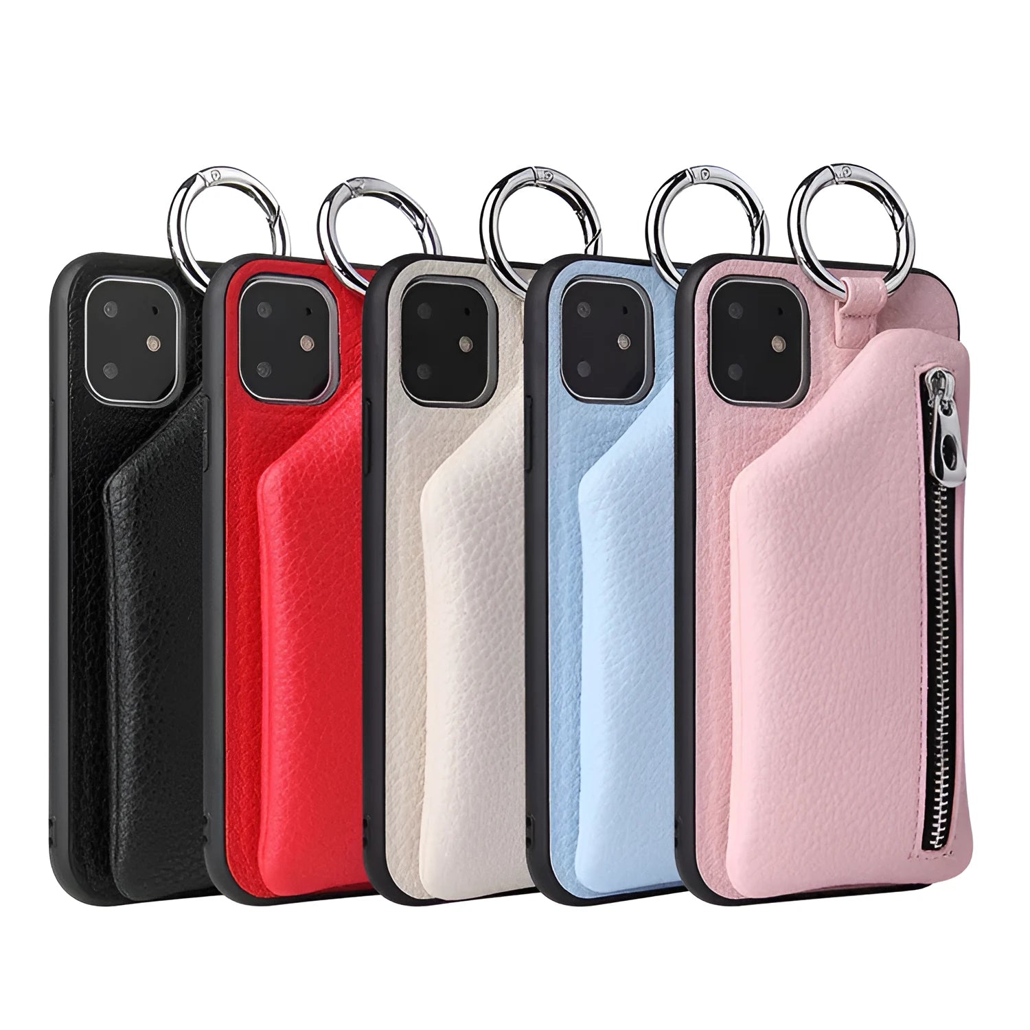 PU leather iPhone case wallet with crossbody lanyard and coin purse compartment in solid colour