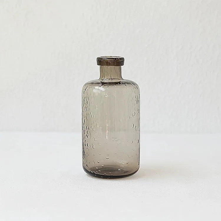 Grey geometric bubble glass vase with stained glass construction and distinctive surface texture