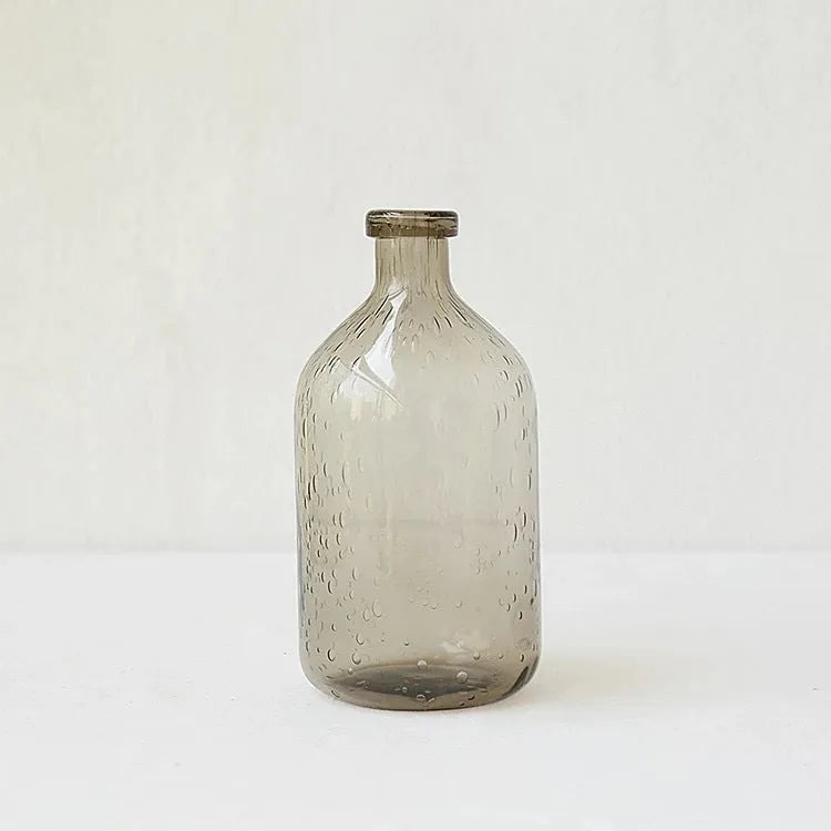 Grey geometric bubble glass vase with stained glass construction and distinctive surface texture