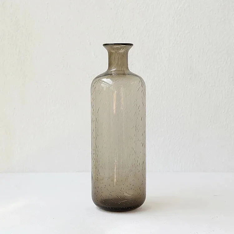 Grey geometric bubble glass vase with stained glass construction and distinctive surface texture