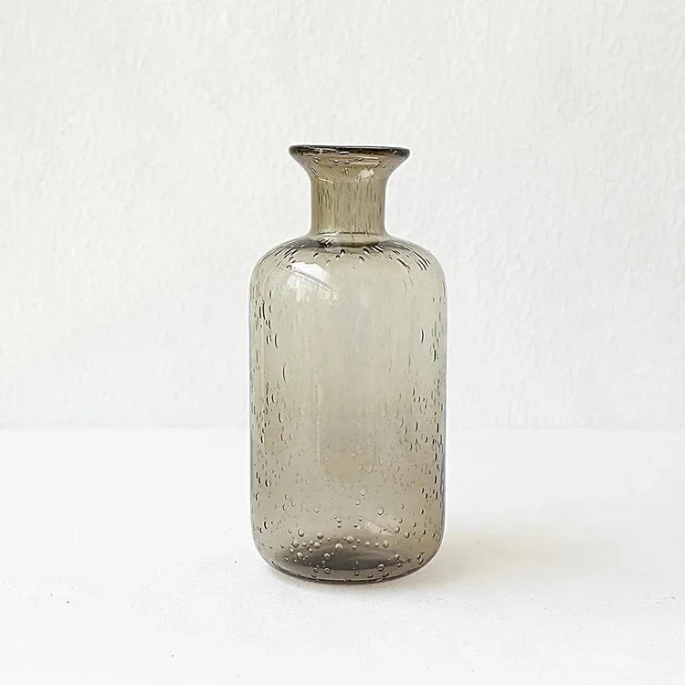 Grey geometric bubble glass vase with stained glass construction and distinctive surface texture