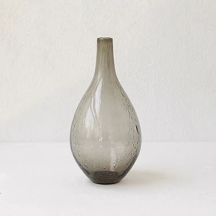 Grey geometric bubble glass vase with stained glass construction and distinctive surface texture