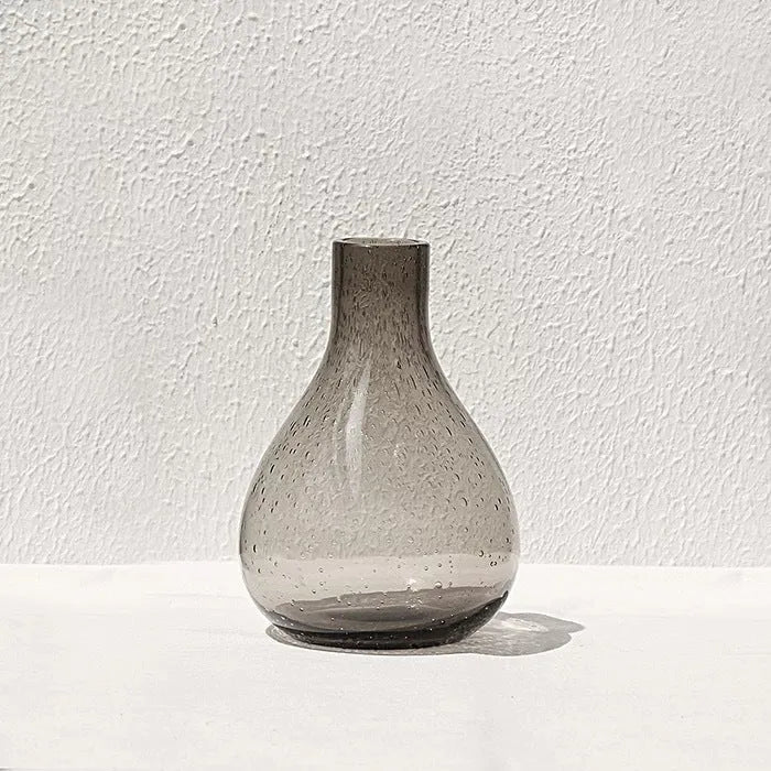 Grey geometric bubble glass vase with stained glass construction and distinctive surface texture