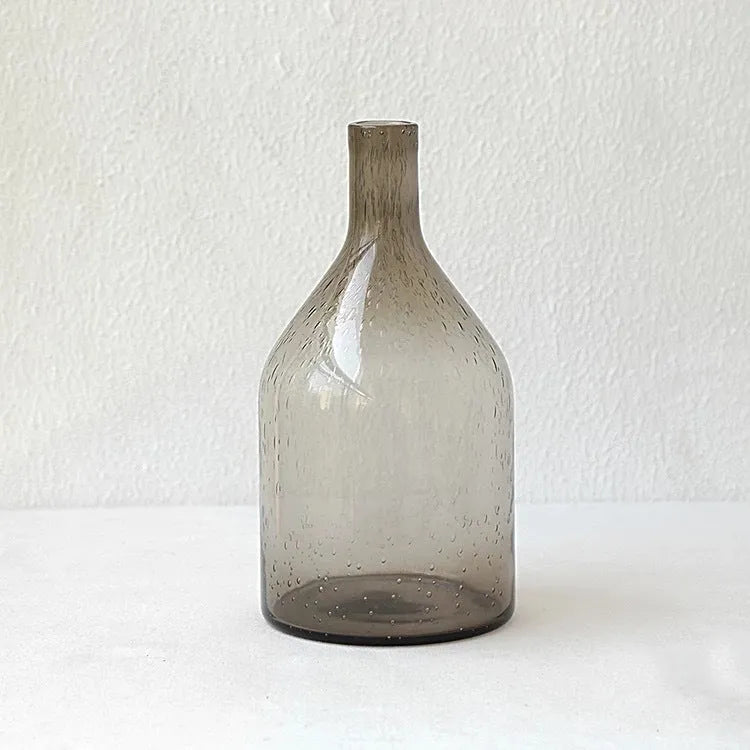 Grey geometric bubble glass vase with stained glass construction and distinctive surface texture