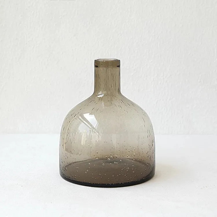 Grey geometric bubble glass vase with stained glass construction and distinctive surface texture