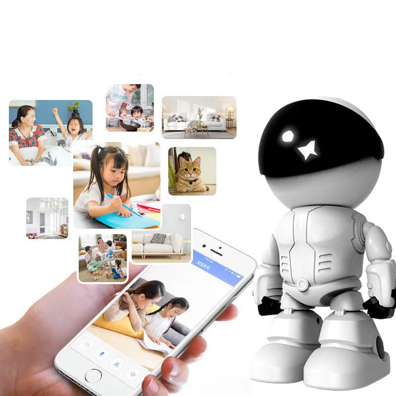 Silver remote HD night vision robot camera with 355-degree rotation capability for security surveillance