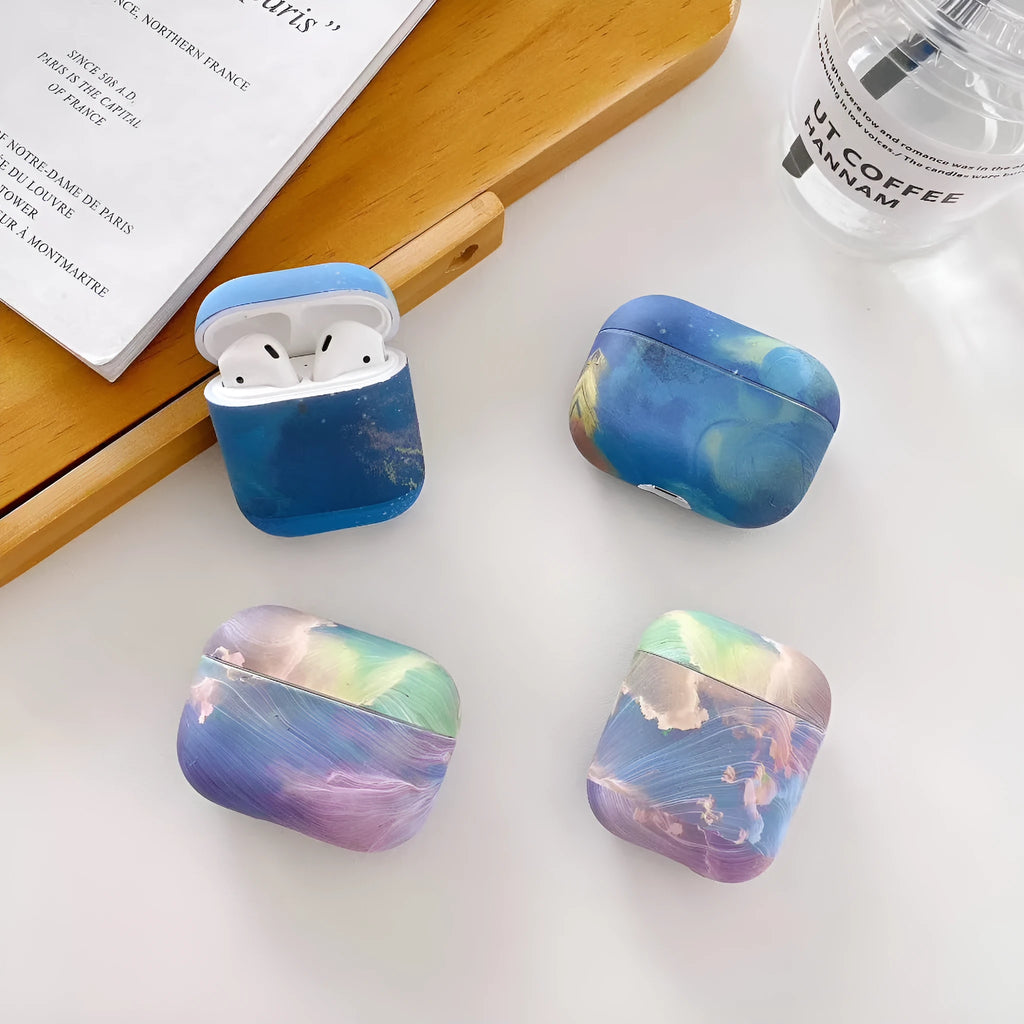 AirPods Pro protective sleeve with watercolour design in hard plastic case
