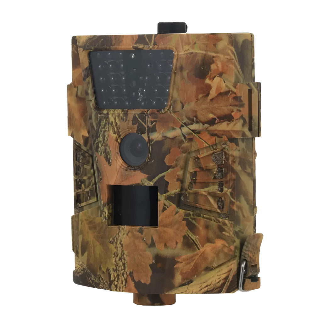 Orchard surveillance anti-theft camera with compact design showing lens and infrared LEDs
