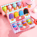 Cartoon dessert eraser gift set with ice cream, donut, and lollipop designs for kindergarten children