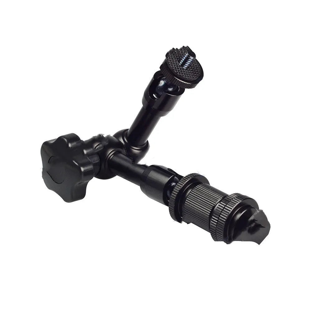 Black all-metal MENGS 7-inch magic friction arm for DSLR cameras with ball heads and controller.
