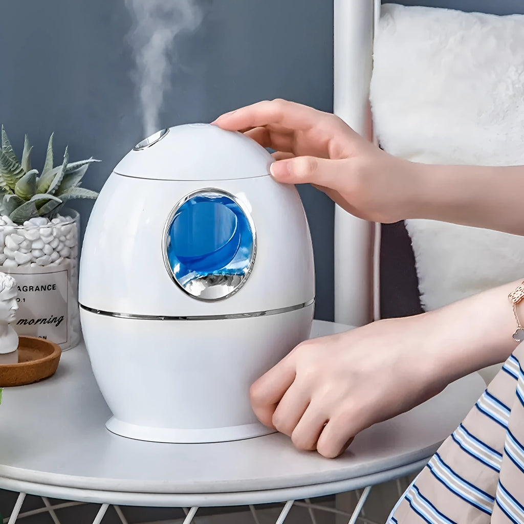 White round USB-powered aromatherapy humidifier with 800ml water tank and quiet 36dB operation