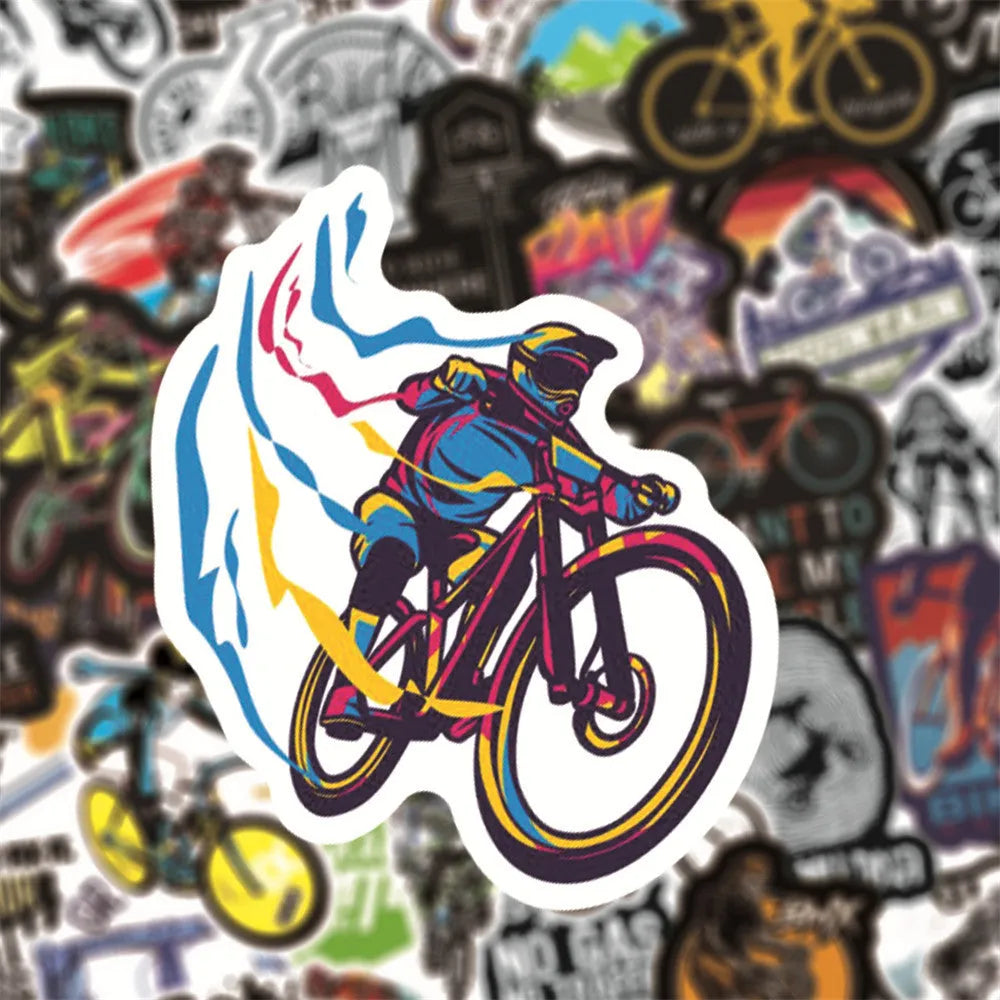 50 bicycle and mountain bike doodle stickers with self-adhesive backing for notebooks and cases