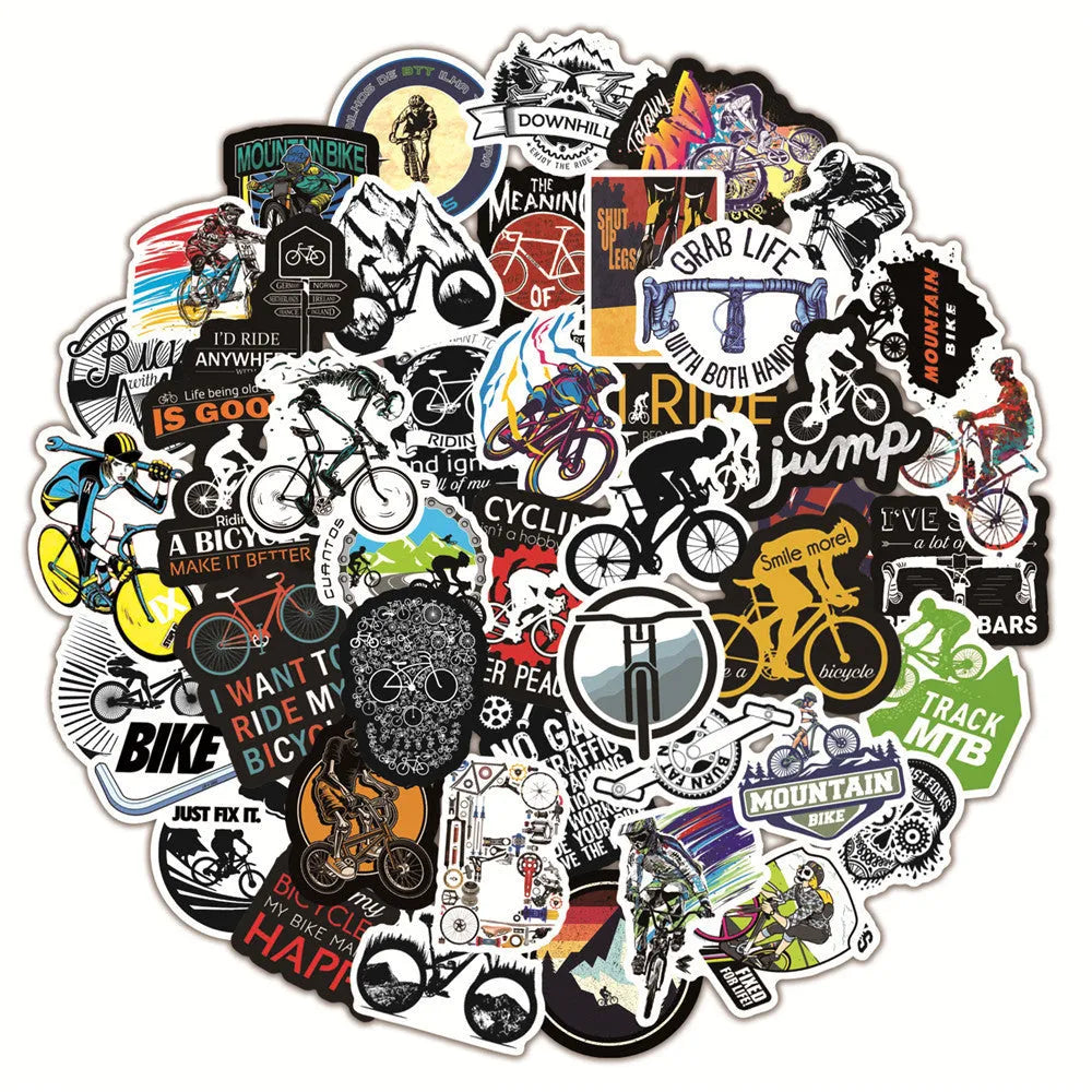 50 bicycle and mountain bike doodle stickers with self-adhesive backing for notebooks and cases