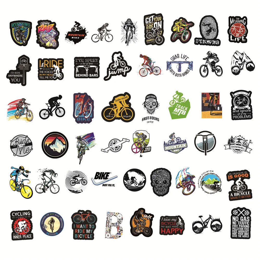 50 bicycle and mountain bike doodle stickers with self-adhesive backing for notebooks and cases