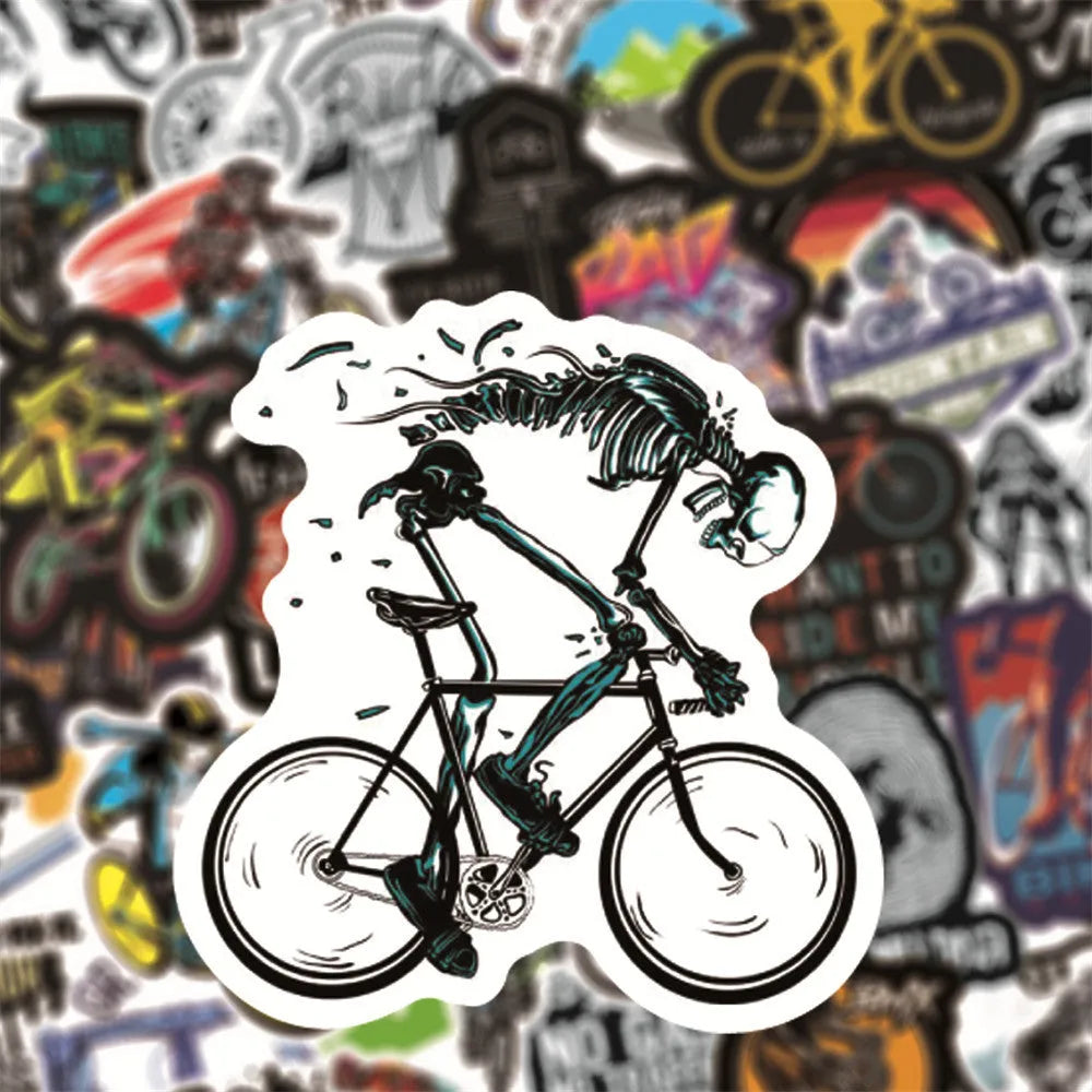 50 bicycle and mountain bike doodle stickers with self-adhesive backing for notebooks and cases
