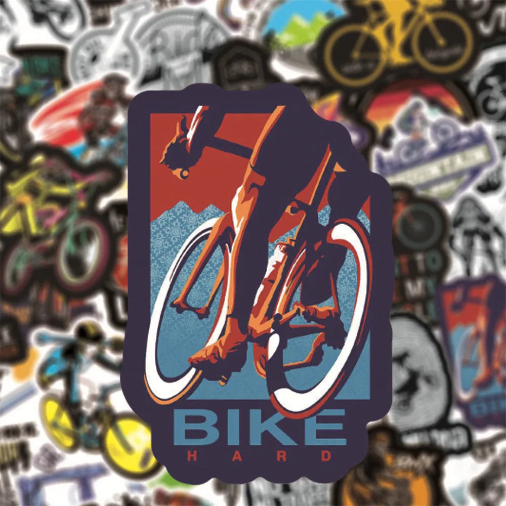 50 bicycle and mountain bike doodle stickers with self-adhesive backing for notebooks and cases