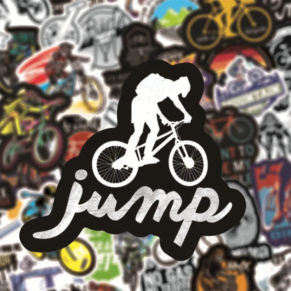 50 bicycle and mountain bike doodle stickers with self-adhesive backing for notebooks and cases