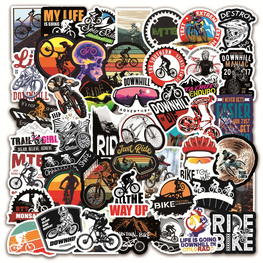 50 bicycle and mountain bike doodle stickers with self-adhesive backing for notebooks and cases