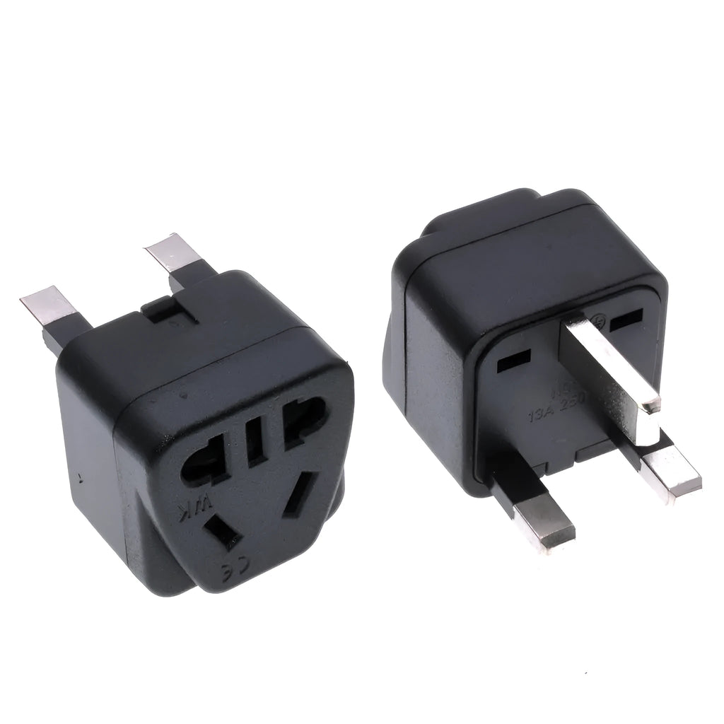 Square three-pin universal power adapter with five output ports in white or black