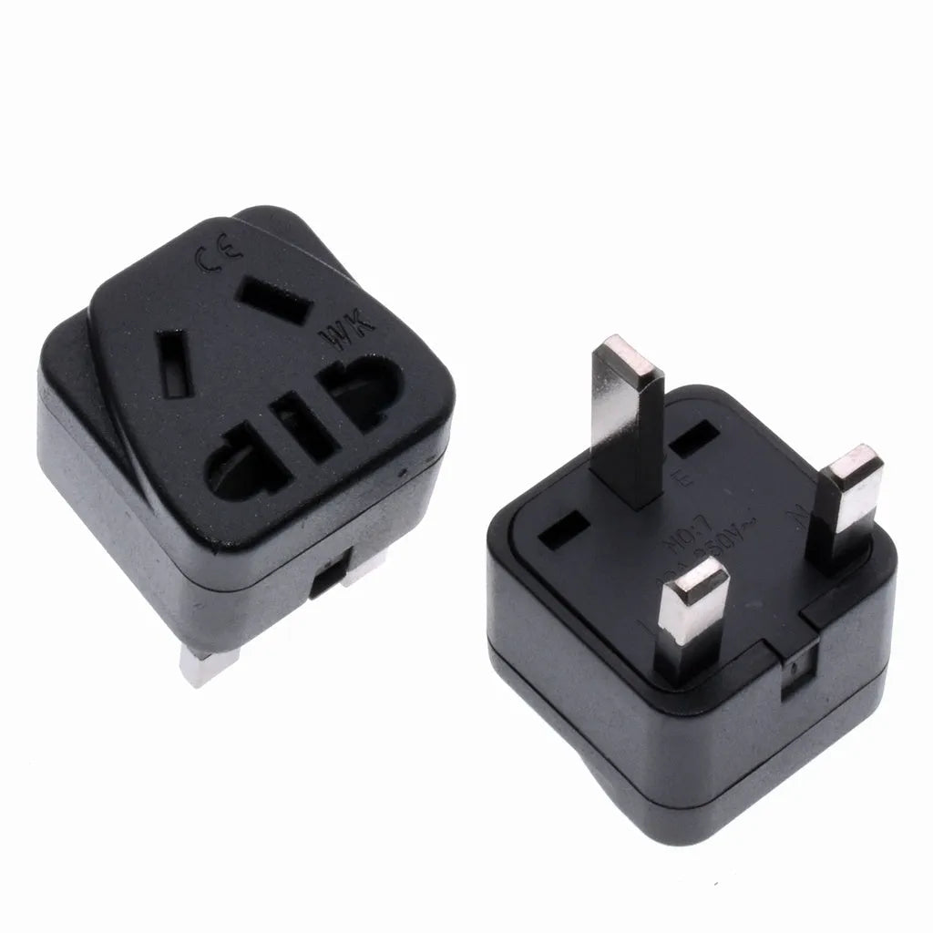 Square three-pin universal power adapter with five output ports in white or black