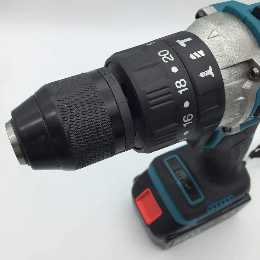 Cordless multifunction impact drill with 13mm chuck and lithium-ion battery